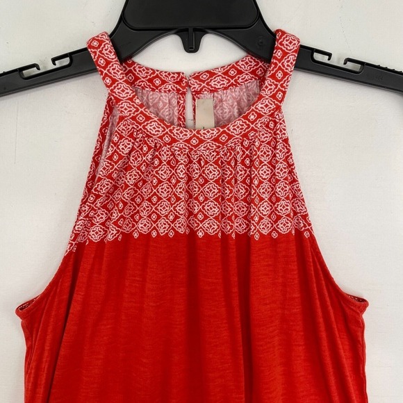 LOFT High Neck Halter Tank Top Women XS Red White Geometric Border Print Knit - Picture 5 of 10